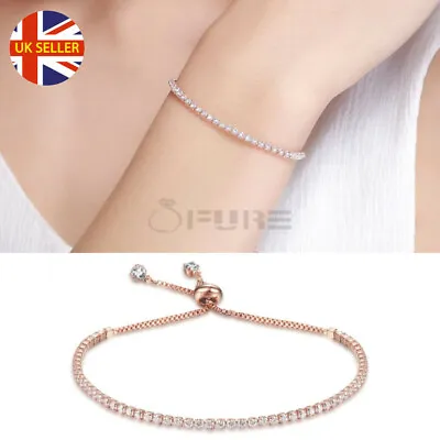 £4.99 • Buy Women Fashion Cubic Zirconia Tennis Bracelet Bangle Jewelry Adjustable Rose Gold