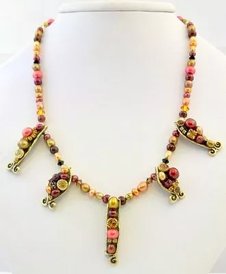 Michal Golan Bronze Multi Pearl Fish Pendants On A Beaded Chain  Stunning Colors • $178