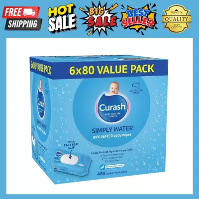 Curash Simply Water Baby Wipes 6 X 80 Value Pack - 480 Wipes Free Shipping | NEW • $31.37