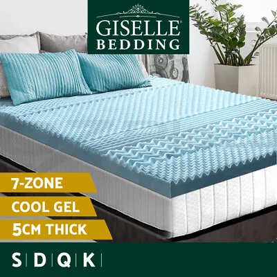 $66.95 • Buy Giselle Memory Foam Mattress Topper COOL GEL Bed BAMBOO Cover 5CM 7-Zone