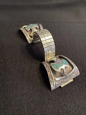 Men’s Sterling Silver/ Turquoise/Coral Vintage Watch Band • $200