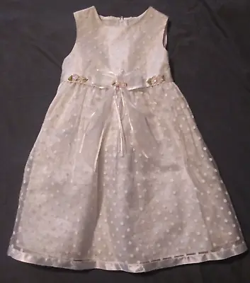 BONNIE JEAN Toddler Girls 2T  Ivory & Pink Flower Accents Polka Dot Fancy Dress • $8.99
