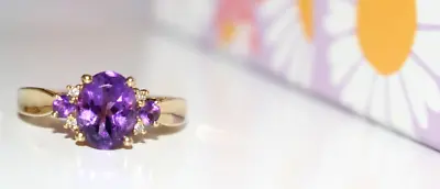 $137.31 • Buy 9ct Gold Natural Amethyst & Diamonds Ring. Size V. Large Finger. Qvc.