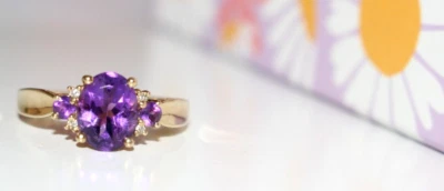 $137.31 • Buy 9ct Gold Natural Amethyst & Diamonds Ring. Size V. Large Finger. Qvc.