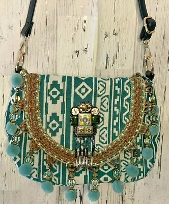 Vieta Handbag Beaded Aztec Design Accented Fringes Adjustable Shoulder Strap • $15