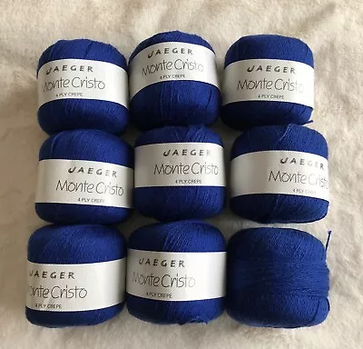 9x50g BALLS Of JAEGER MONTE CRISTO 4 Ply CREPE  Yarn Navy Blue Shade 391 • £15