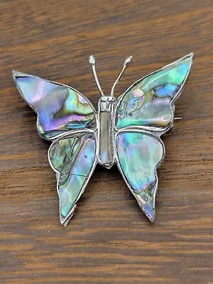 Vintage Alpaca Mexico Silver Abalone Shell Butterfly Pin Brooch 1.25  • $1.99