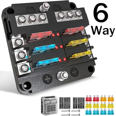 6 Way Blade Fuse Box Block FuseBox Holder Kit 12V Or 32V Car Boat-Marine-Trike • £10.49