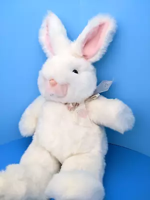 Vintage 1992 Gund 24  White Easter Bunny Rabbit W Bowtie Pink Nose & Ears.   98 • $21.99