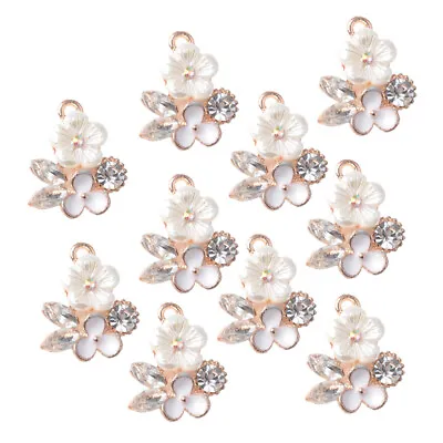 10Pcs Rhinestone Flower Pearl Buttons Flatback Charms DIY Phone Craft Decor • £5.54