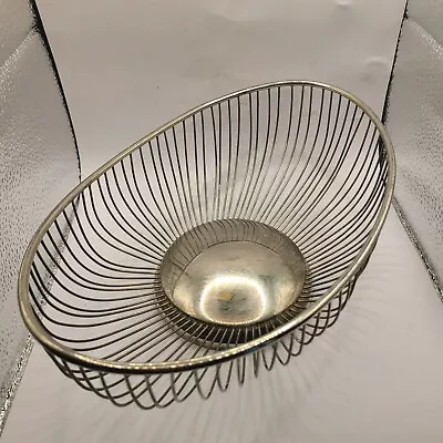 Vtg Silver Plated Wire Metal Bread Fruit Basket Oval Footed Traditional  • $20