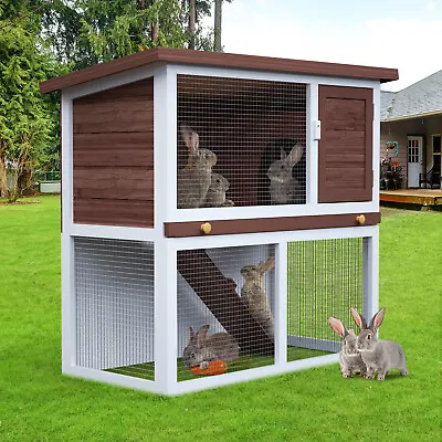 Rabbit Hutch Bunny Cage Chicken Coop Pet House Rabbit Cage Wooden 90x35x80cm • $75.90
