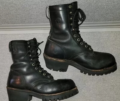 Vintage Herman Survivors Logger Work Biker Boots Mens US 7 1/2 M Black Leather • $61