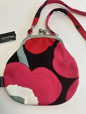 Marimekko Cross Body Bag Metal Clasp Unikko Red Pink Floral Lightweight • $75