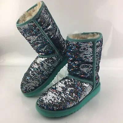 UGG Women's Classic Short Sparkle Sequin Shearling Lined Boots Size 6 US • $39