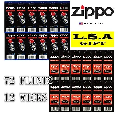 Genuine Zippo Flint+Wick Pack Of 24 Value Packs (72xFlints And 12xWicks)  • $40.93