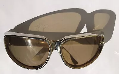 Foster Grant Vintage Sunglasses 1970s 1977 Ff77 Gold Wraparound Disco Elvis • $50.90