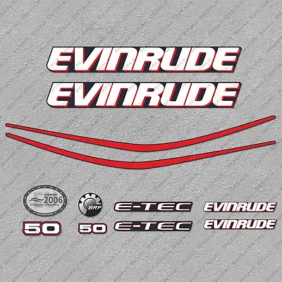 Evinrude 50 Hp ETEC Outboard Engine Decals Sticker Set Reproduction Blue Cowl • $49.49