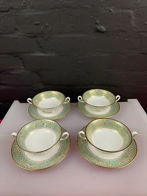 4 X Spode Renaissance Y8142 Turquoise Soup Coups Bowls And Saucers / Stands Set  • £99.99