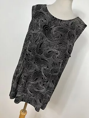 Vikki Vi 1X Tank Top Shirt Black Silver Stretch Travel Swirl Paisley Womens C1 • $20.40