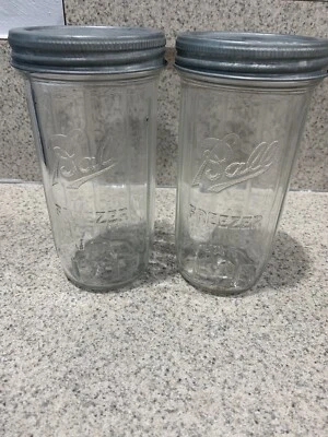 2 Vintage Original 7 Inches Tall BALL FREEZER Or Refrigerator Jars With Zinc Lid • $24