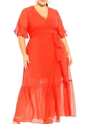 City Chic Ladies Flutter Wrap Maxi Dress Sizes 14 XS Colour Tigerlily • $39.99