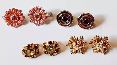 Vintage Signed Avon Gold Tone & Silver Tone Metal Clip Earring LotFlower4 Pair • $7.99