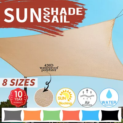 Heavy Duty Waterproof Sun Shade Sail Square Rectangle 98% UV Block 320gsm HDPE • $35.71