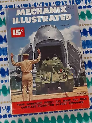 Sept. 1950 MECHANIX ILLUSTRATED Magazine WAR PLANE & COMBAT TANK Painted Cover • $15