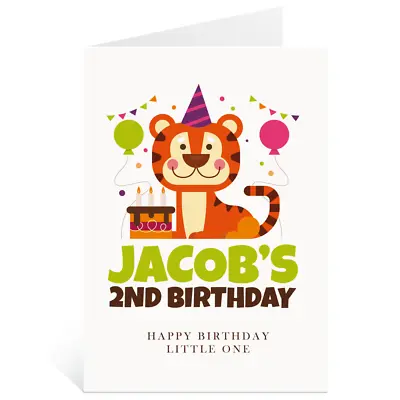 Personalised 2nd Birthday 5 Greetings Card 2 Years Old Kids Tiger Any Name • £2.49