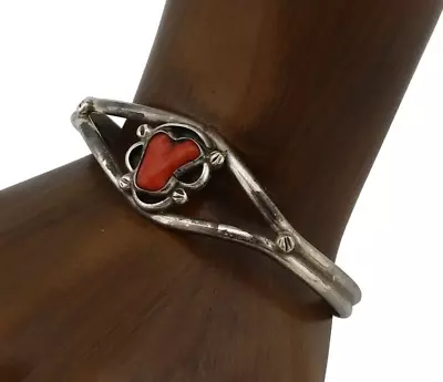 Navajo Bracelet 925 Silver Natural Red Coral Native American Artist C.80's • $149