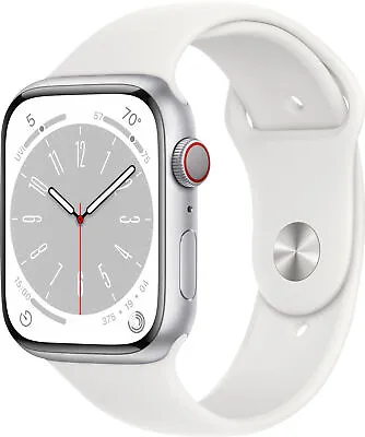 Apple Watch Gen 8 Series 8 Cell 45mm Silver Aluminum - White Sport Band • $294