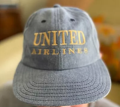 United Airlines - VINTAGE Blue Jean Baseball Cap 1993-1998 Logo/Script • $7.99