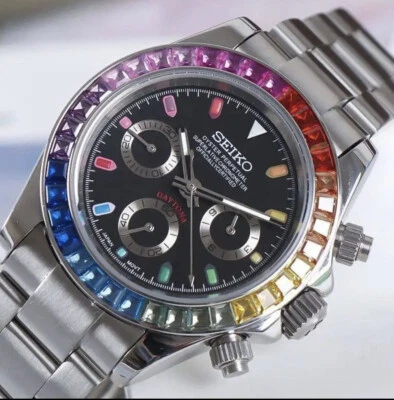 $293 • Buy Seiko Daytona Mod 39mm Sapphire Crystal Rainbow Chronograph