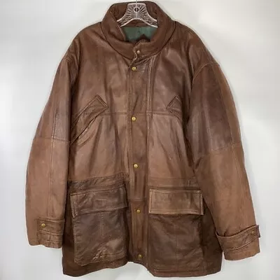 Vintage Eddie Bauer Brown Leather Goose Down Puffy Jacket Size Large Men's • $235