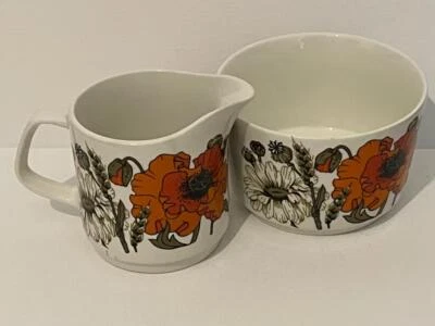£6.50 • Buy Vintage J & G Meakin Poppy Creamer And Sugar Bowl