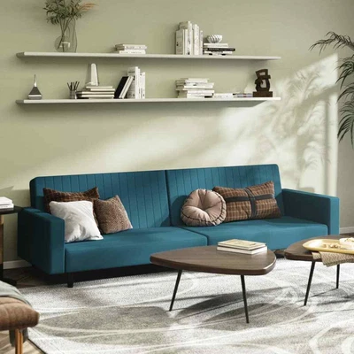 VidaXL 2-Seater Sofa Bed Blue Velvet • $431.95