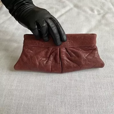 Lauren Merkin Burgundy Maroon Genuine Leather Clutch Made In NYC • $20