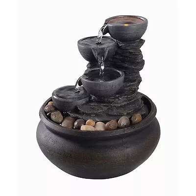 Teamson Home IndoorOutdoor Tabletop Waterfall Fountain W LED Light Stone Gray • $29.99