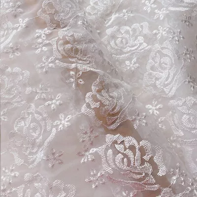 Embroidery Floral Mesh Lace Fabric DIY Costume Clothes Wedding Dress By The Yard • $15.99