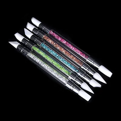 Nail Art Brush Dotting Tools 2 Way Sculpture Pen Silicone Head Carving Craf J-ca • $1.30