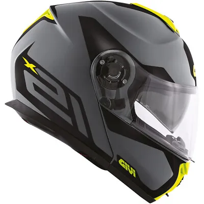 Motorcycle Helmet Modular GIVI X21 HX21 Spirit Grey Black Yellow Fluo Size M • $322.98