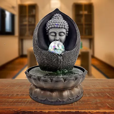 Buddha Feng Shui Ornament Water Fountain Waterfall W/ LED Ball Tabletop Decor • $27