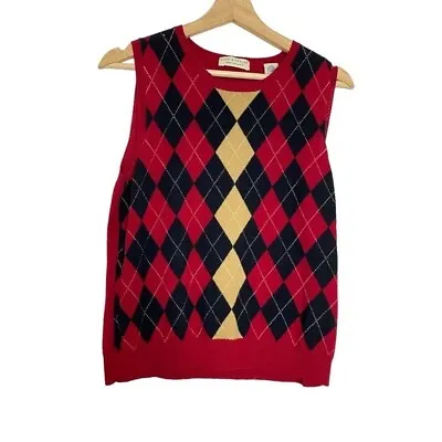 Vintage Lord & Taylor Merino Wool Red Argyle Plaid Print Sweater Vest • $44.99