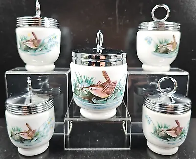 5 Pc Royal Worcester Birds Egg Coddlers & Lid Mix Set Vintage Wren Finch England • $187.44