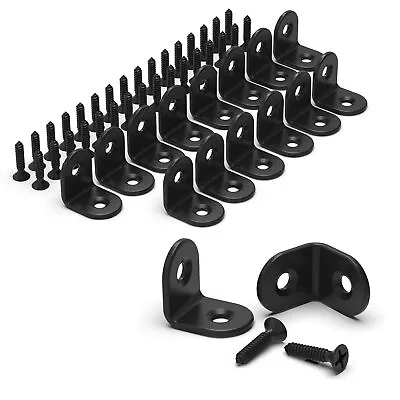 16 Pcs L Bracket Black Stainless Corner Brace Metal Brace Repair Plate Bracket • $10.72