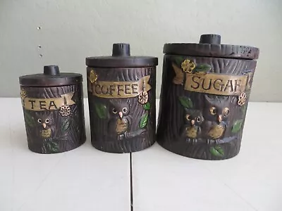 Vintage Mid-Century Modern MCM Treasure Craft Owl Ceramic Canisters Set Of 3 • $34.95