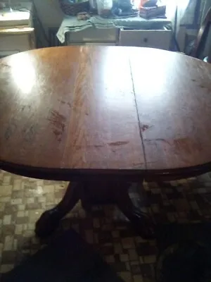 Solid Antique Oak Claw Foot Dining Table W/ Leaf • $800
