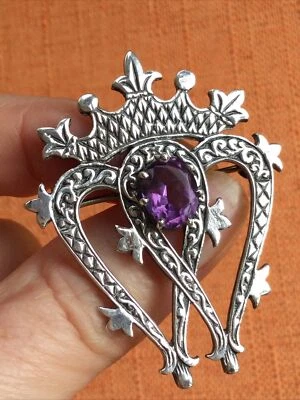 £55 • Buy Vintage Scottish Silver Brooch John Hart Luckenbooth Amethyst Edinburgh Hallmark