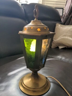 £27.99 • Buy Vintage Brass Lamp Coloured Glass Panels